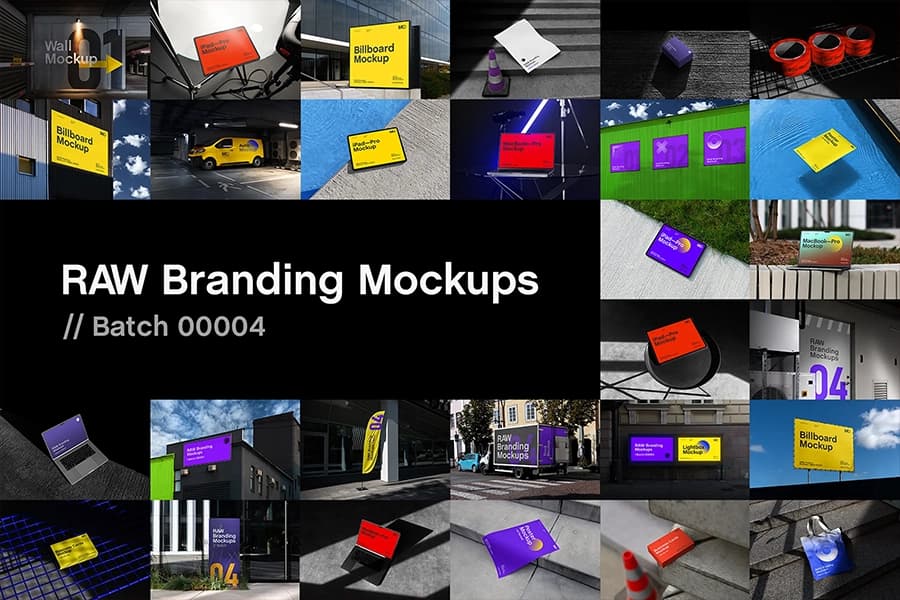 مجموعه موکاپ برندینگ Raw Branding Mockups با ۵۲ صحنه واقعی و حرفه‌ای