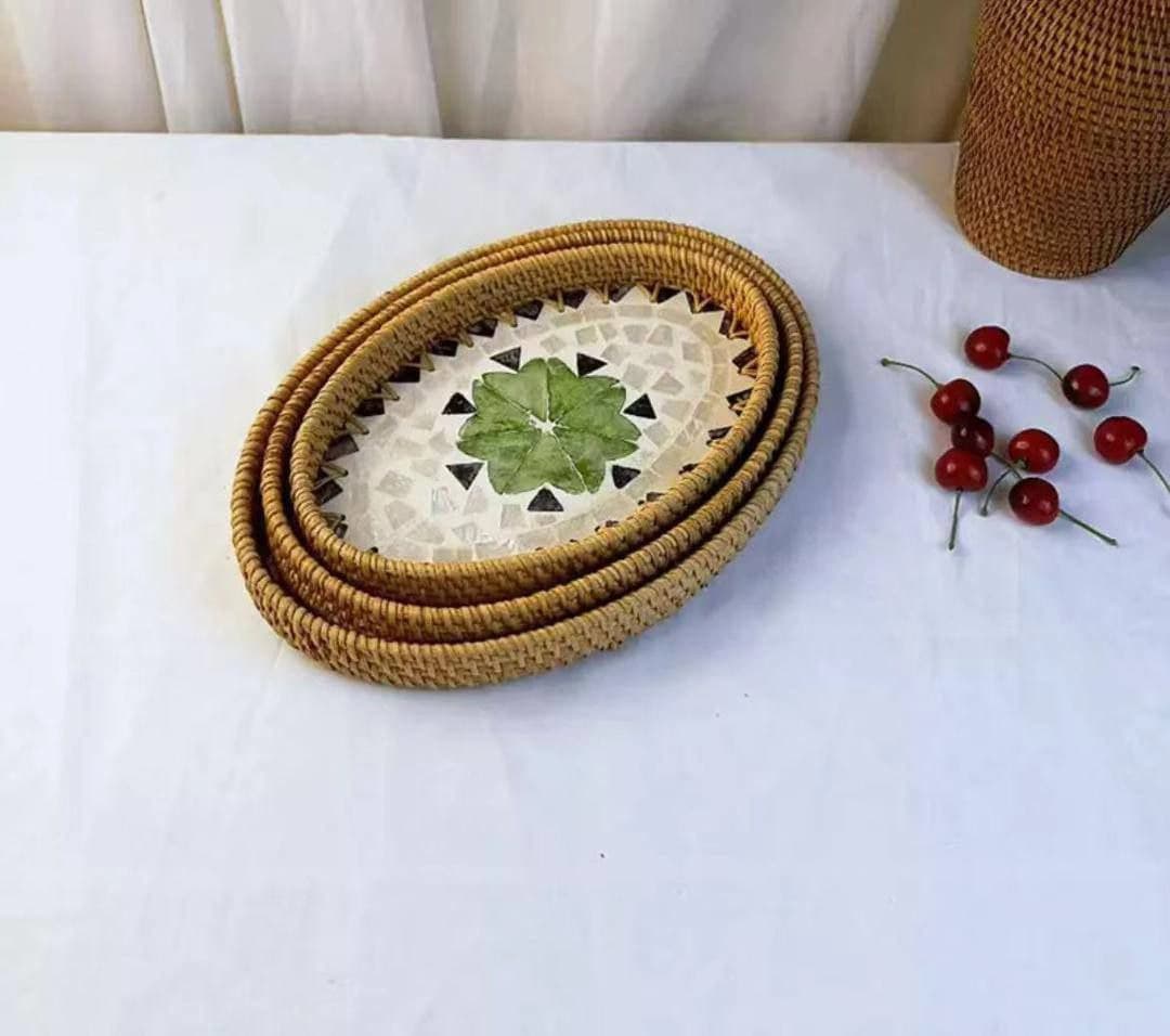 سینی بیضی سه سایز راتان کف صدف – کد ۶۳۰۰/۷
