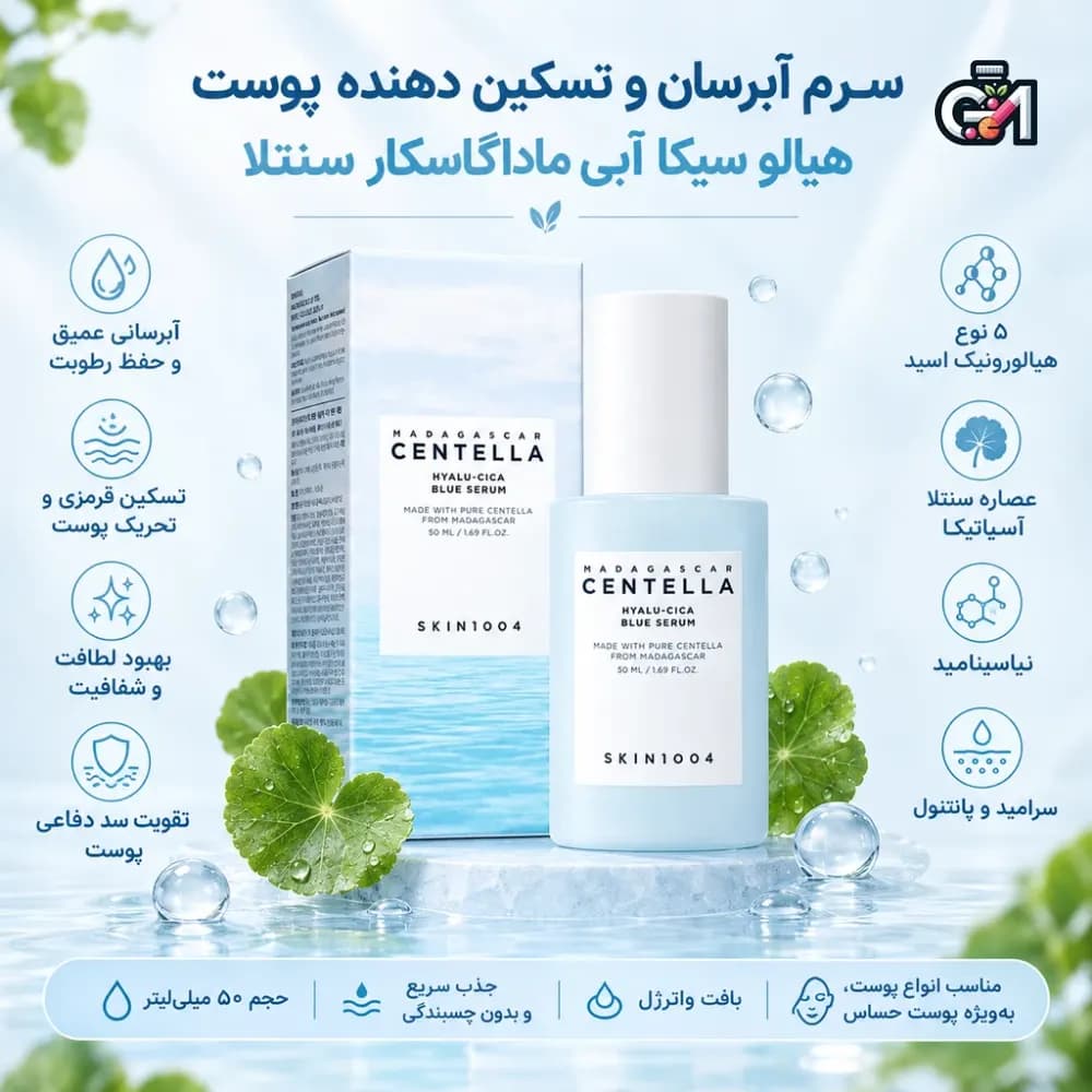 سرم آبرسان و تسکین دهنده پوست هیالو سیکا آبی ماداگاسکار سنتلا — تصویر ۵