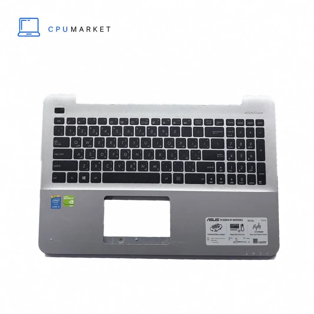 قاب کنار کیبورد به همراه کیبورد لپ تاپ ایسوس Asus X555 طوسی — تصویر ۴