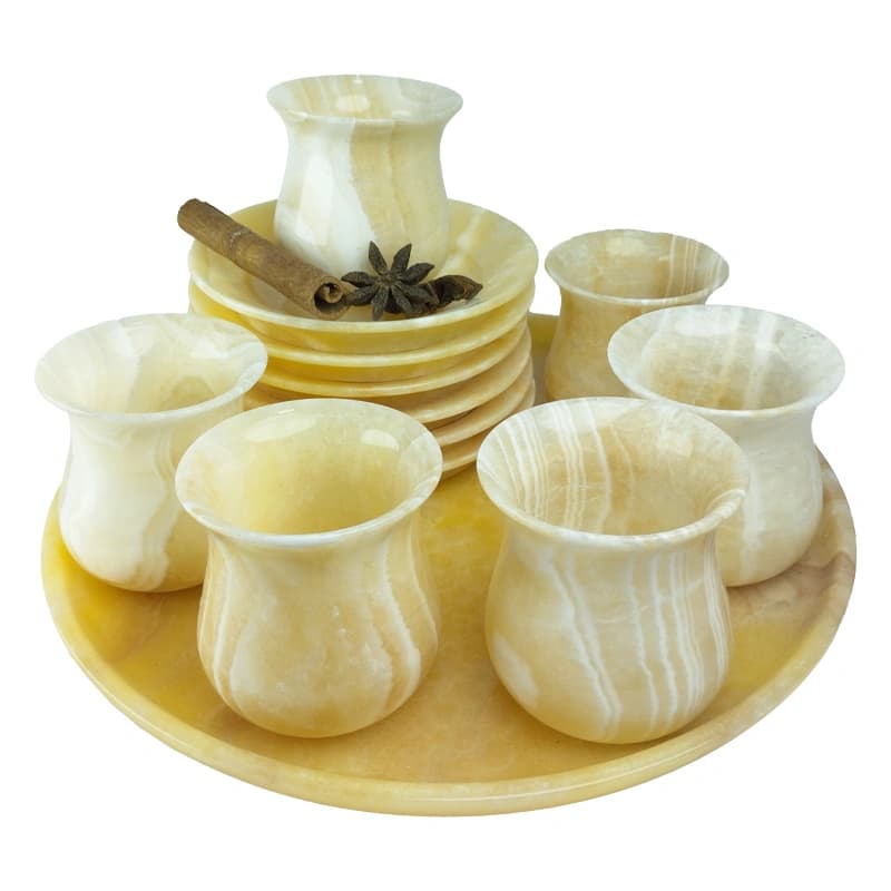 سرویس چای خوری سنگی 13 پارچه از سنگ مرمر پرتقالی کد 303