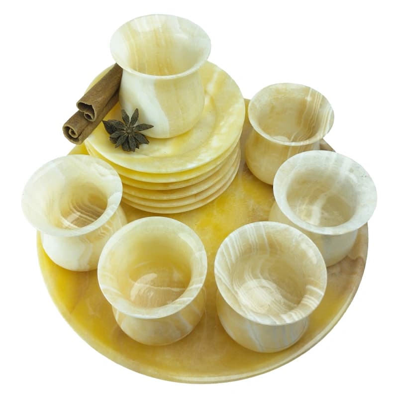 سرویس چای خوری سنگی 13 پارچه از سنگ مرمر پرتقالی کد 303 — تصویر ۲