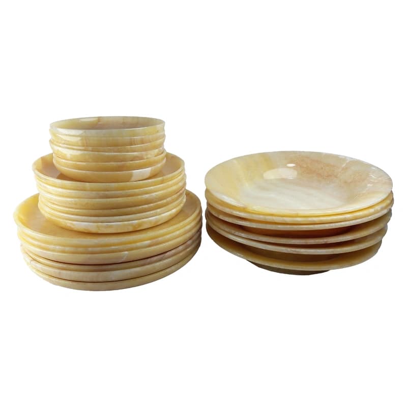 بشقاب و خورش خوری سنگی ست 24 پارچه از سنگ مرمر پرتقالی کد 254