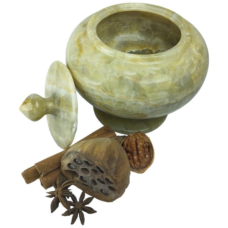 شکلات خوری سنگی پایه بلند از سنگ مرمر زیتونی (عجمی) کد 300 — تصویر ۳