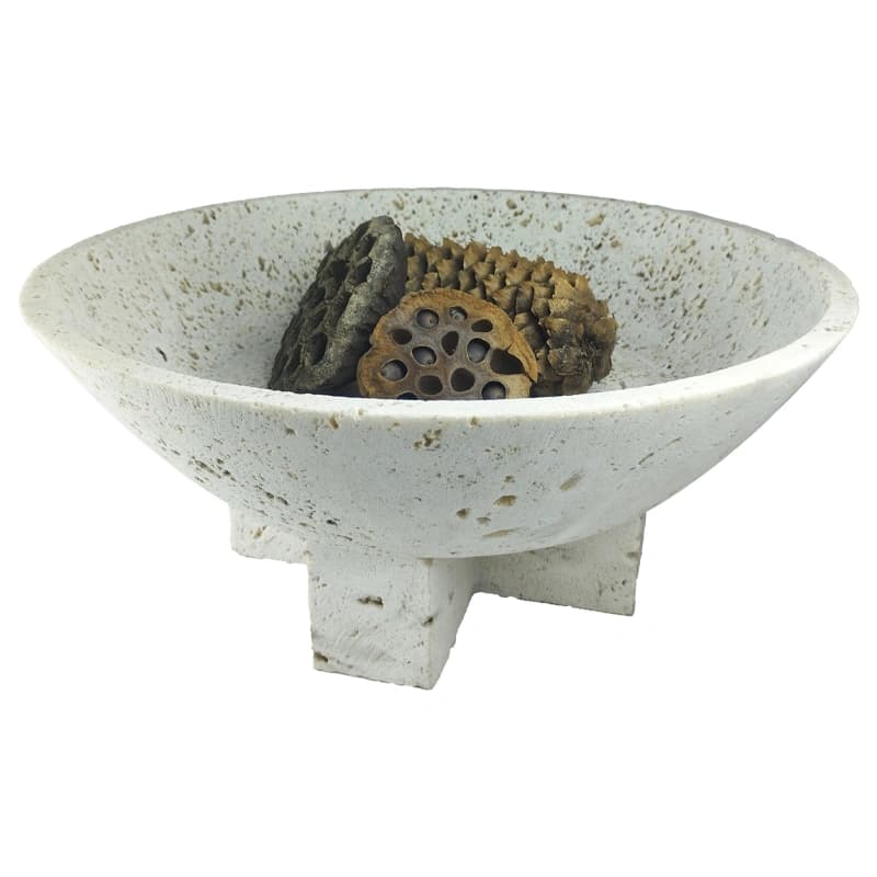 میوه خوری سنگی پایه دار با پایه صلیبی شکل از سنگ تراورتن کد 283
