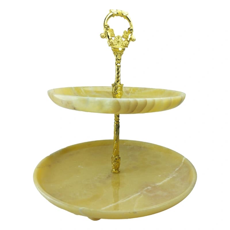 سینی سنگی دو طبقه مخصوص سرو و پذیرایی از سنگ مرمر پرتقالی کد 271 — تصویر ۵