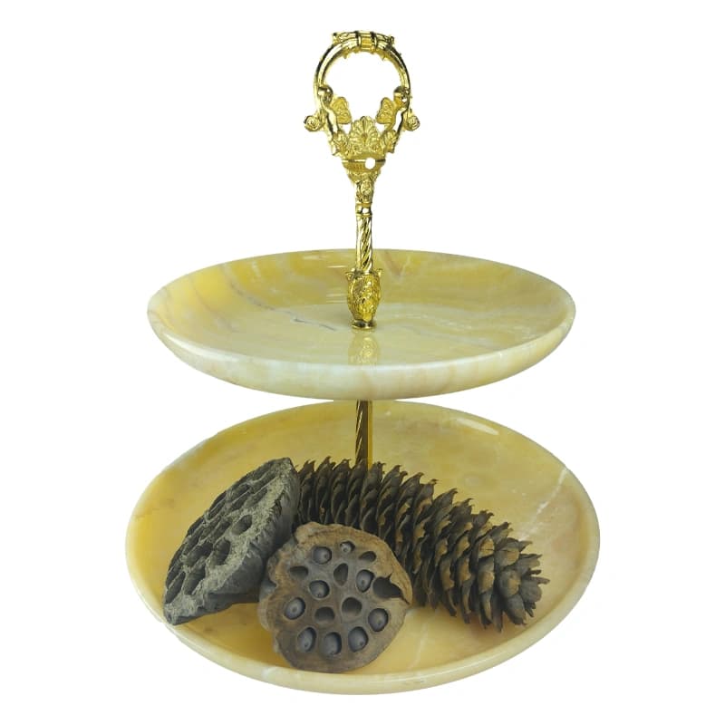سینی سنگی دو طبقه مخصوص سرو و پذیرایی از سنگ مرمر پرتقالی کد 271 — تصویر ۳