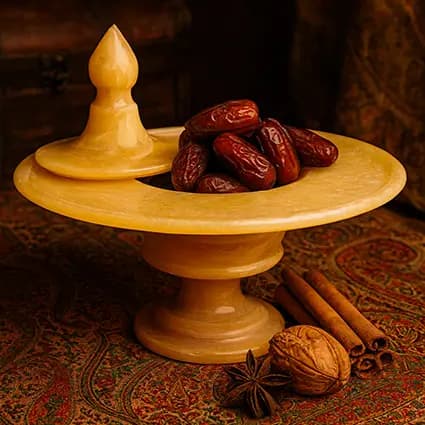 شیرینی_شکلات خوری سنگی پایه بلند از سنگ مرمر پرتقالی کد237 — تصویر ۷