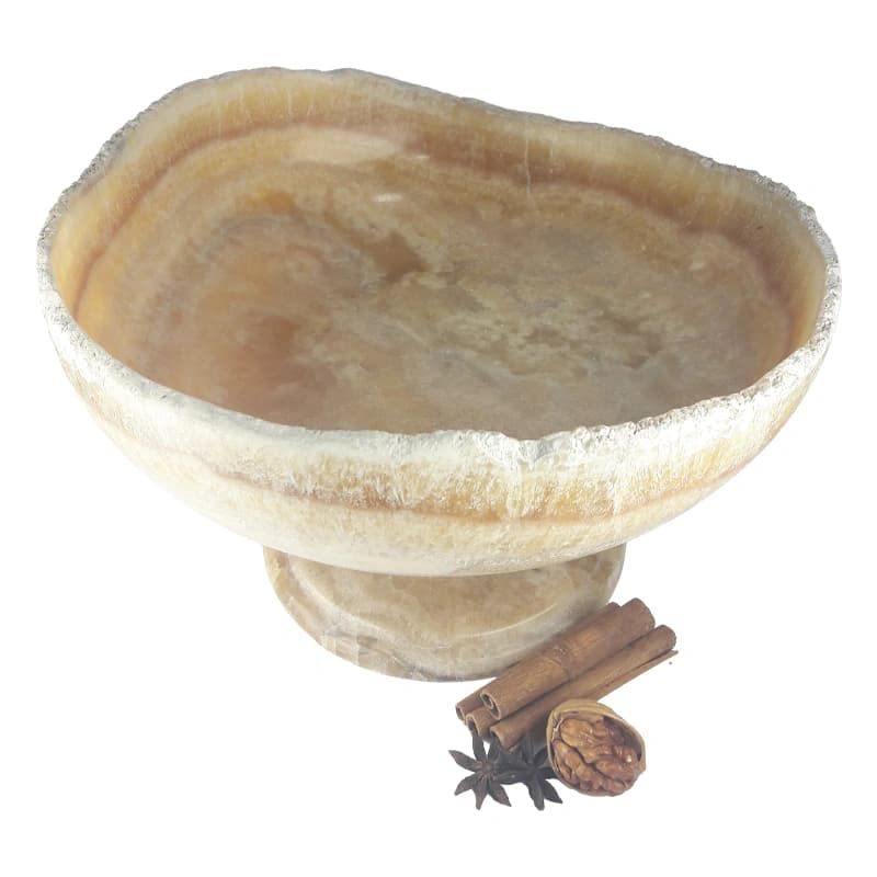 میوه خوری سنگی پایه دار با سنگ مرمر پرتقالی نباتی کد234 — تصویر ۲