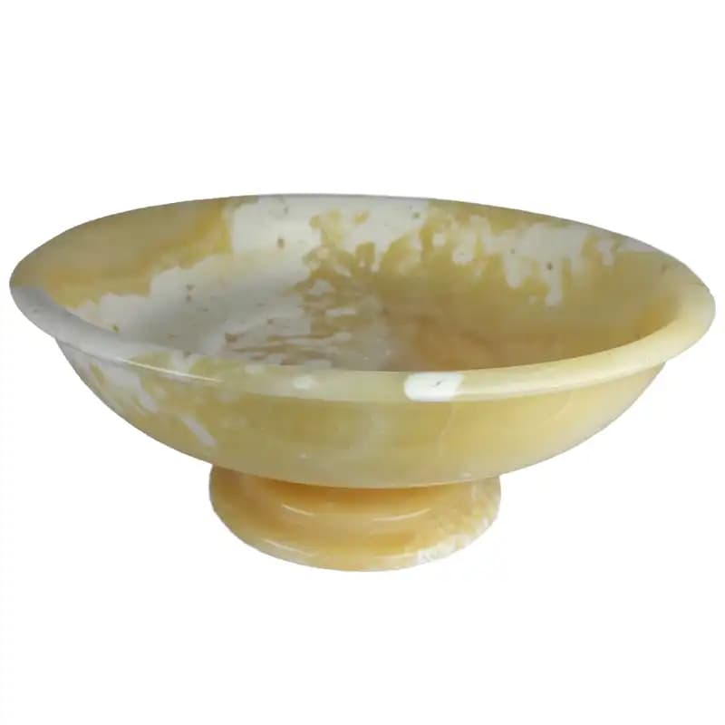 ظرف میوه خوری پایه‌دار سنگ مرمر پرتقالی، قطر 30 سانتی‌متر کد007
