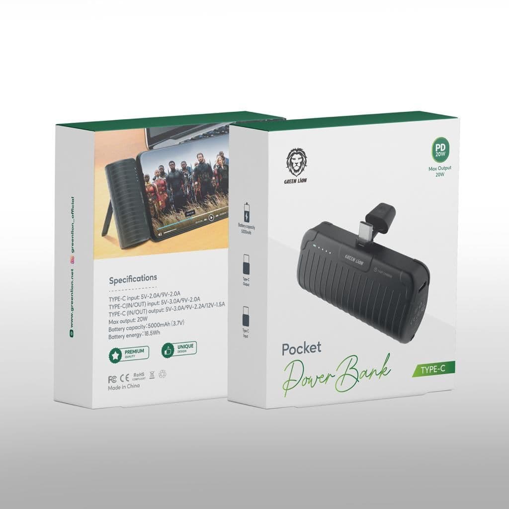 پاوربانک جیبی کانکتور تایپ سی 5000 میلی آمپر گرین Green Pocket Power Bank 5000mAh PD 20W with type-c Connector — تصویر ۴