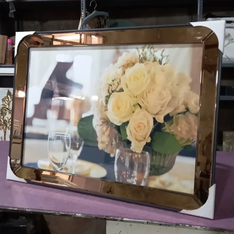 تابلو آیینه ای طرح گل مدل 405 - دکتر دکور | تابلو ساعت آیینه