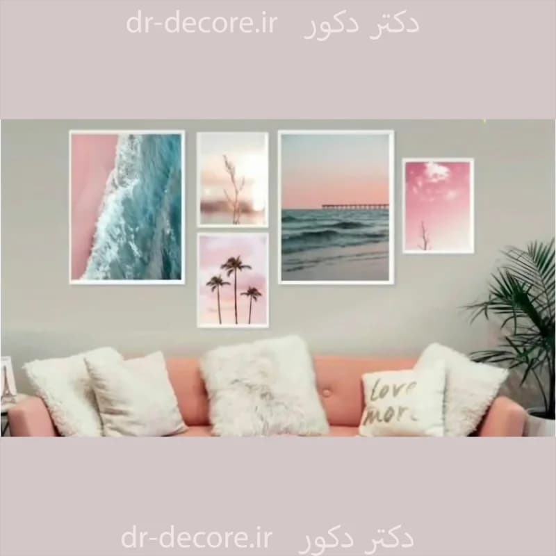 تابلو پنج تیکه طرح دریا - دکتر دکور | تابلو ساعت آیینه