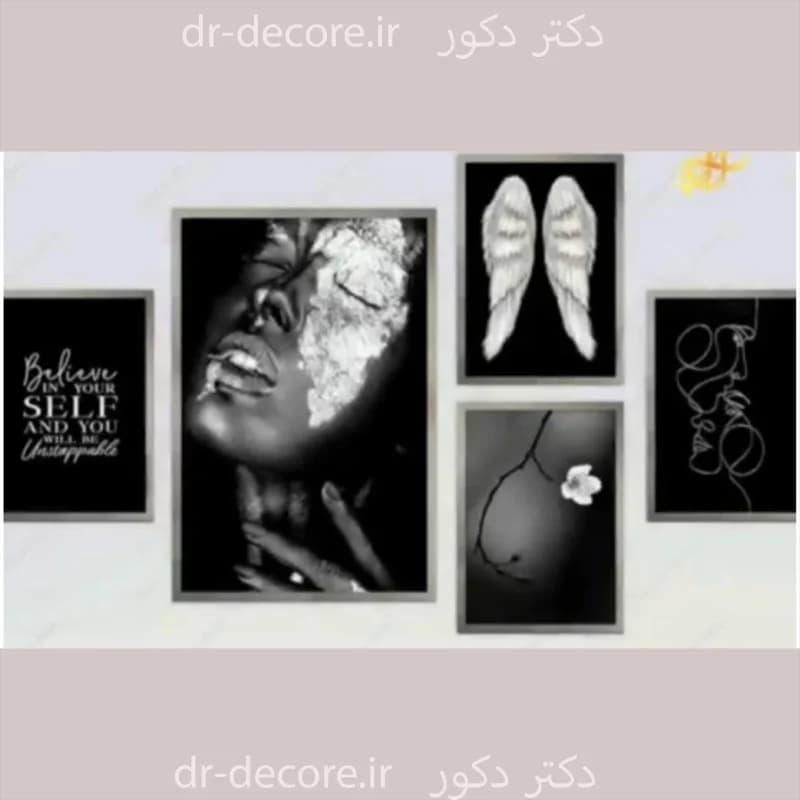 تابلو پنج تیکه طرح دارک - دکتر دکور | تابلو ساعت آیینه