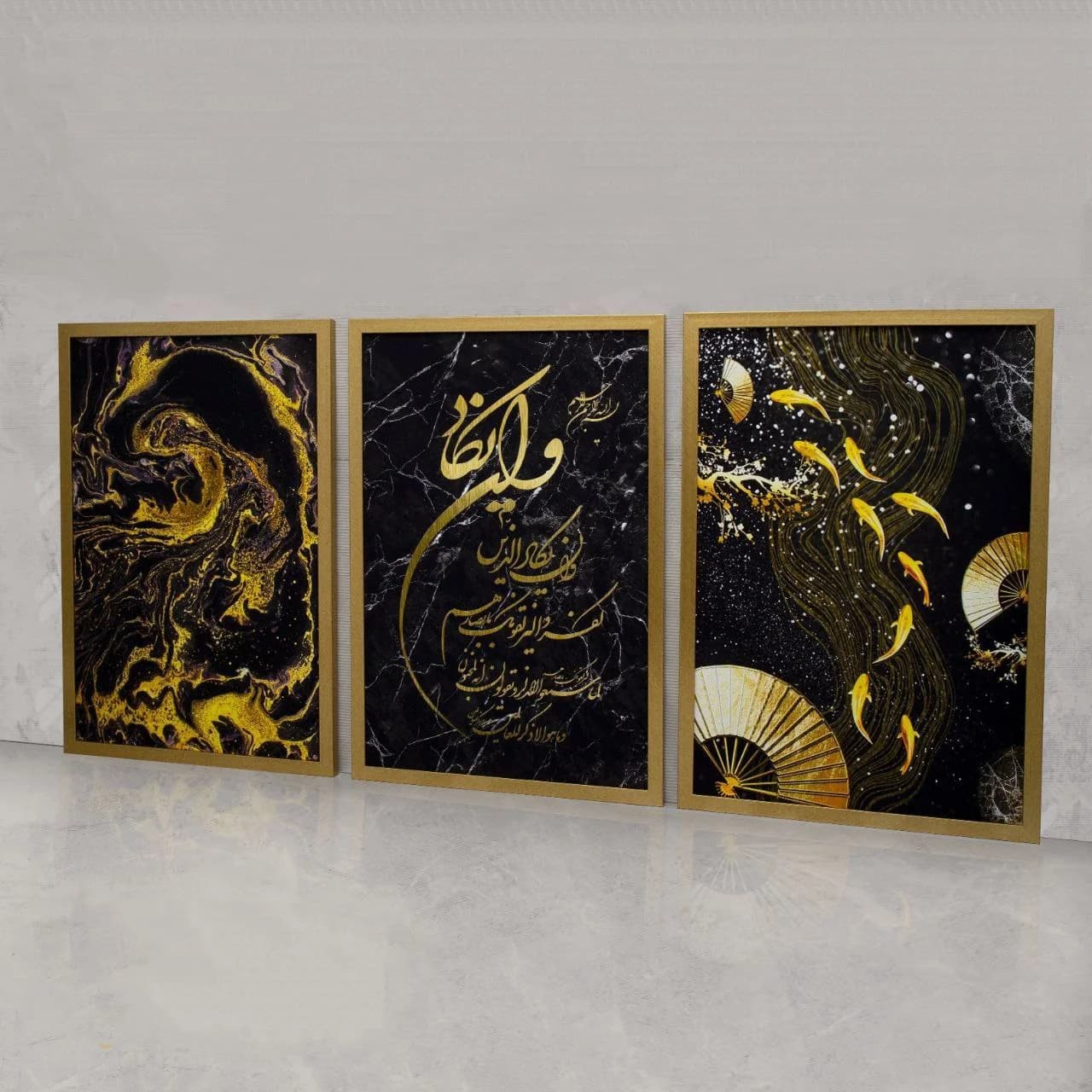 تابلو سه تیکه وان یکاد طرح ماهی - دکتر دکور | تابلو ساعت آیینه