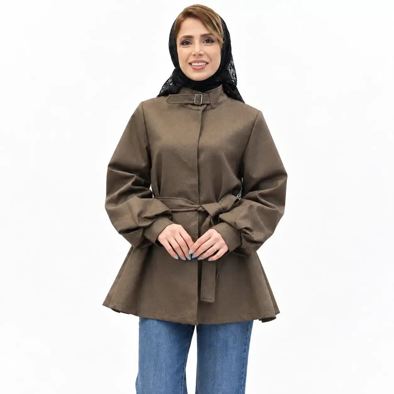 بارانی کوتاه کمربندی زنانه مدل آدرین