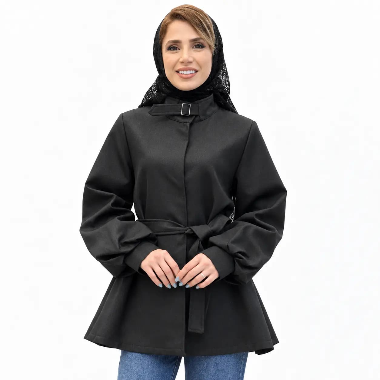 بارانی کوتاه کمربندی زنانه مدل آدرین — تصویر ۴