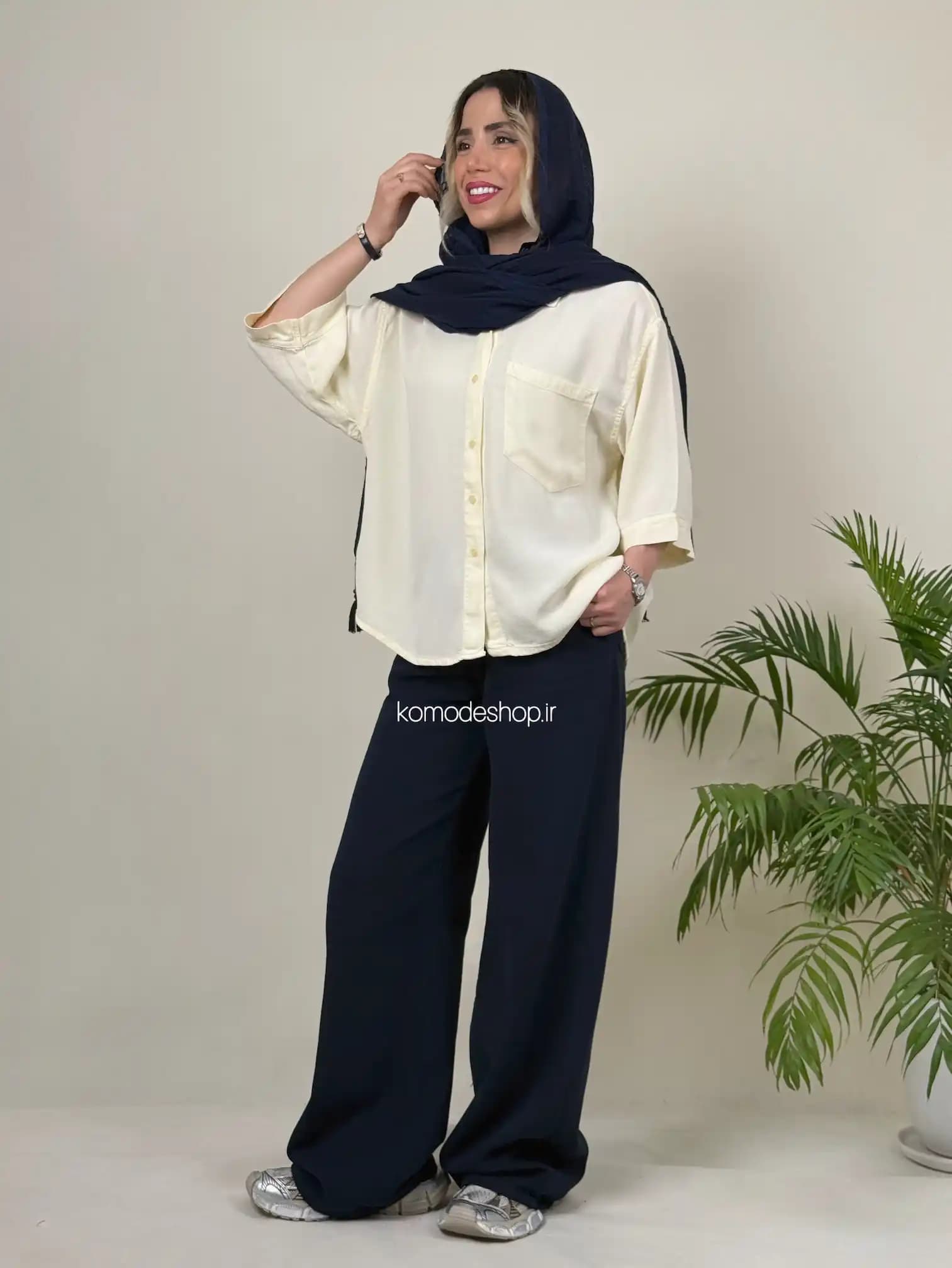 شومیز سیلک باکسی زنانه میله‌ای