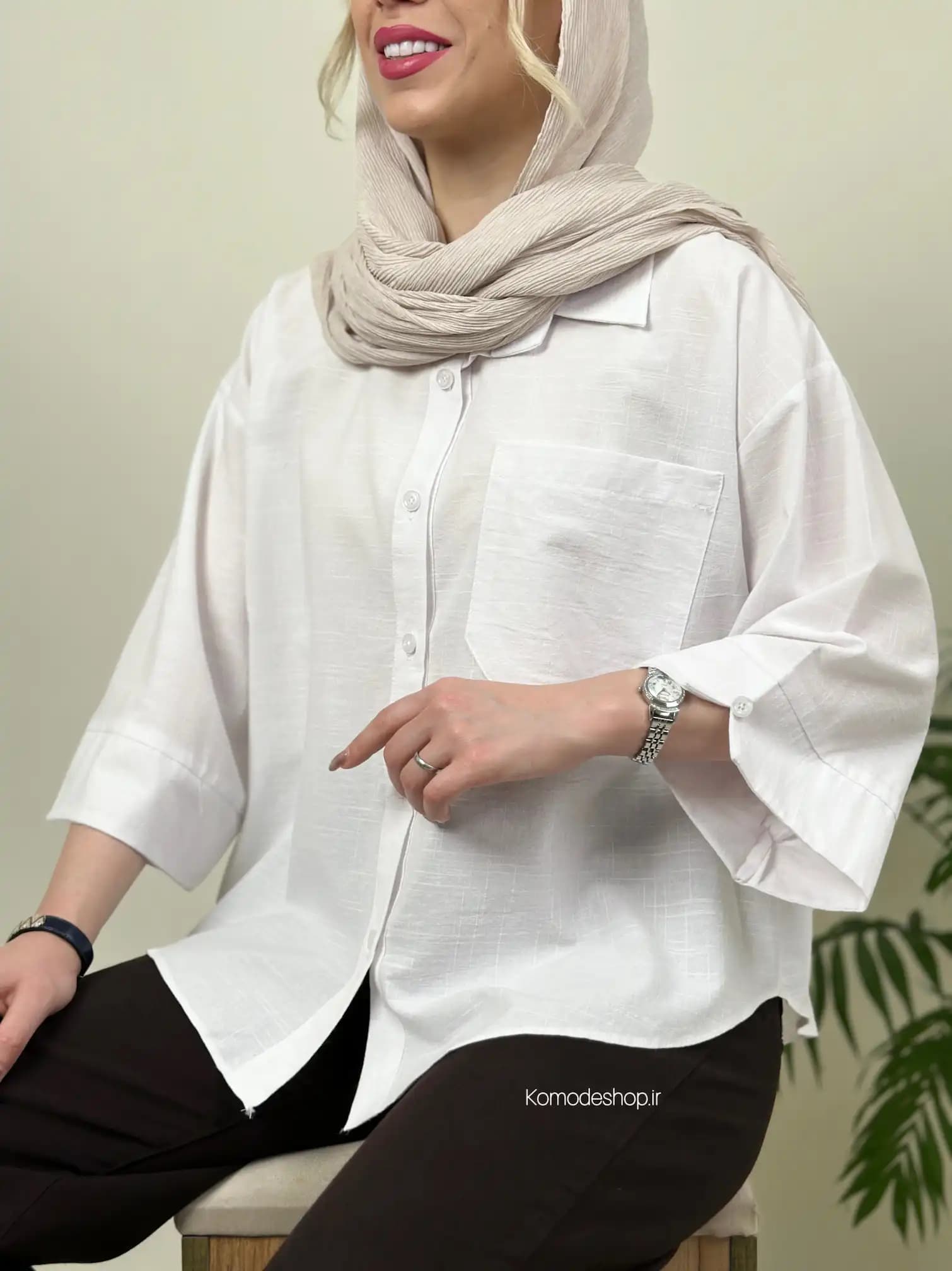 شومیز باکسی لینن زنانه نیکا — تصویر ۵