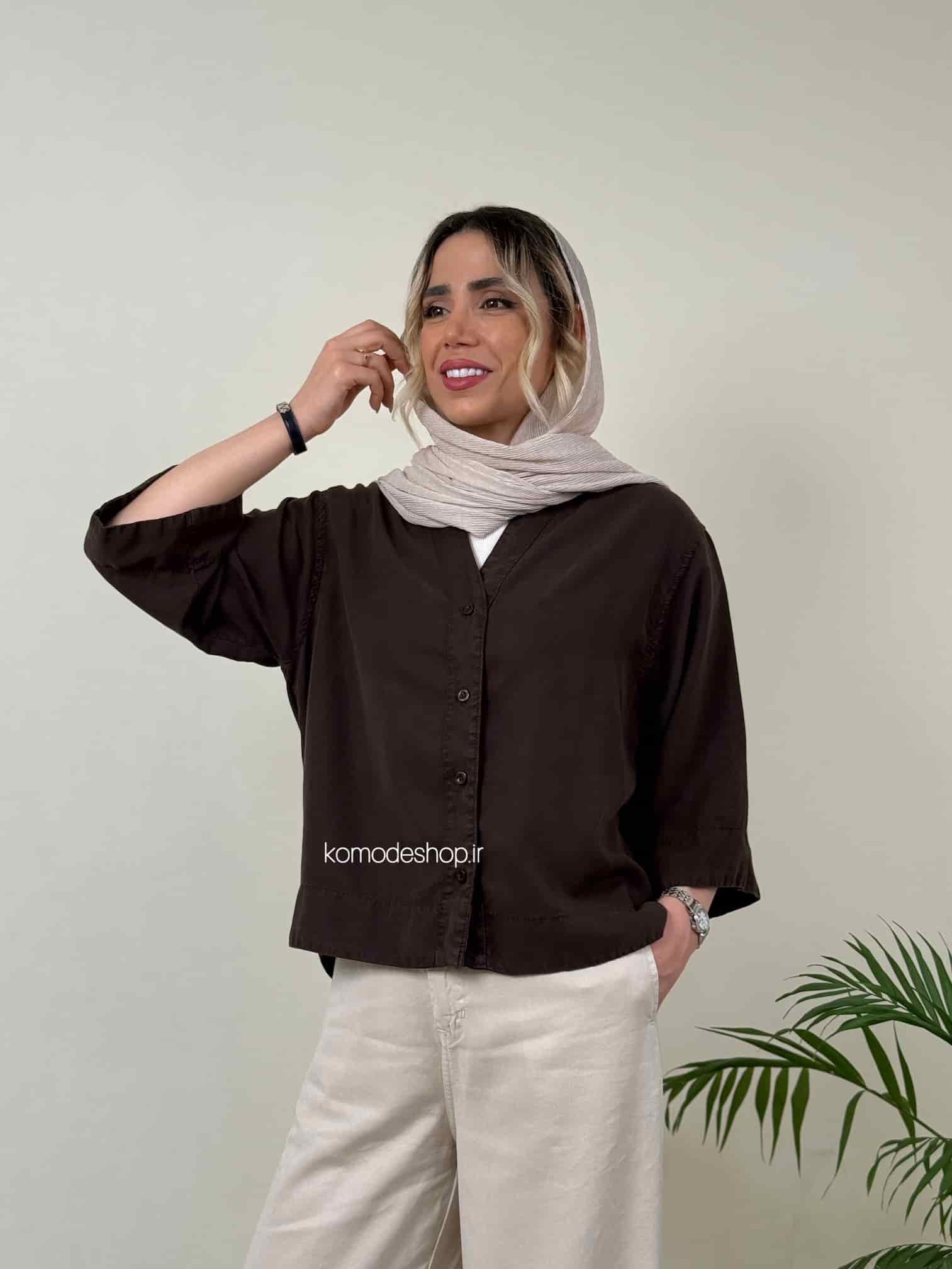 شومیز سیلک باکسی کراپ زنانه — تصویر ۳