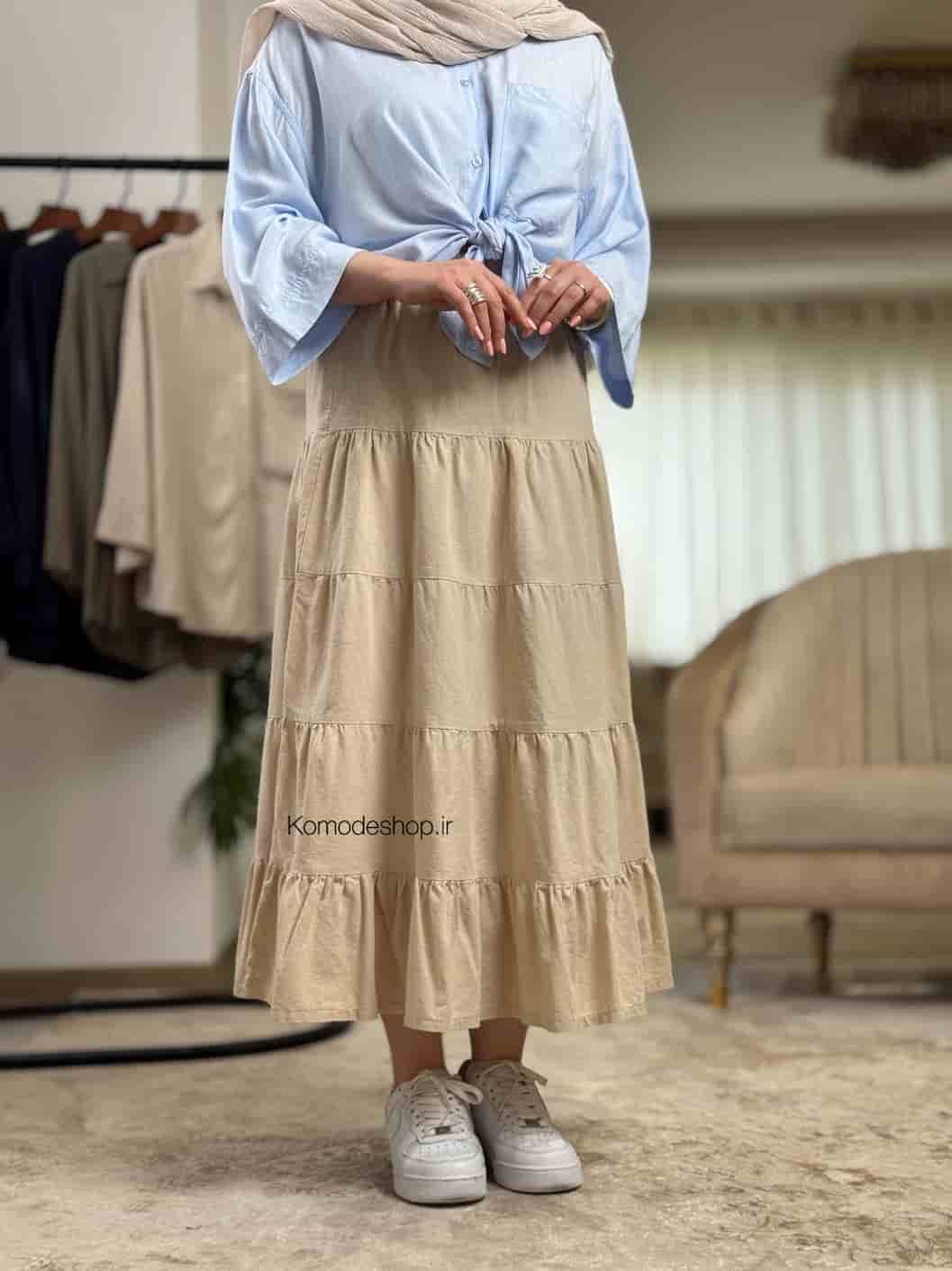 دامن چین‌دار زنانه لینن مدل روناس