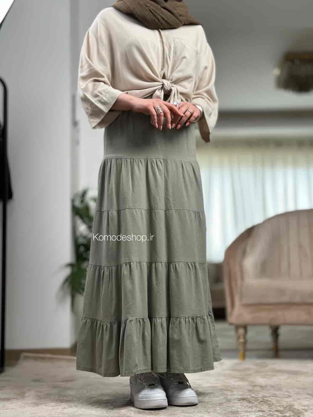 دامن چین‌دار زنانه لینن مدل روناس — تصویر ۸