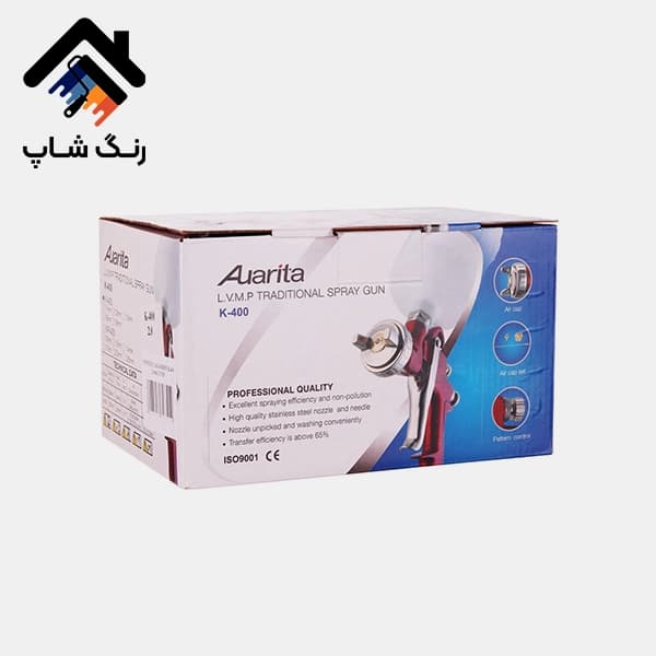 پيستوله Aurita-K400 سوزن 1.7 سه تنظيم کاسه رو پلاستيکي 600CC — تصویر ۲