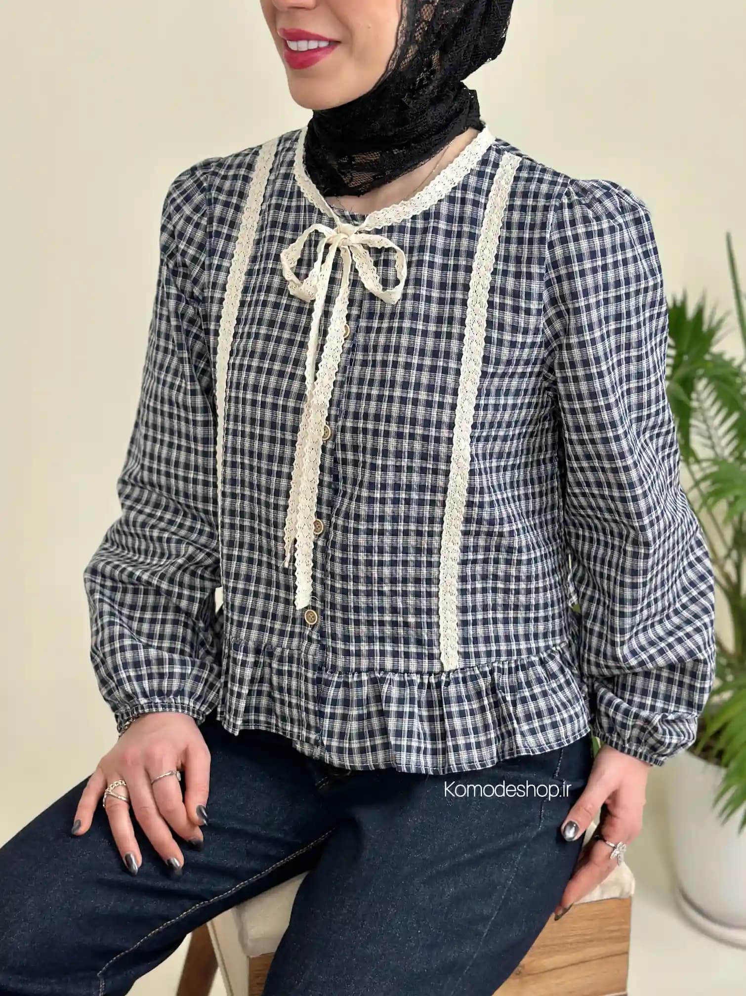 شومیز عروسکی چهارخونه وارداتی مارتا — تصویر ۳