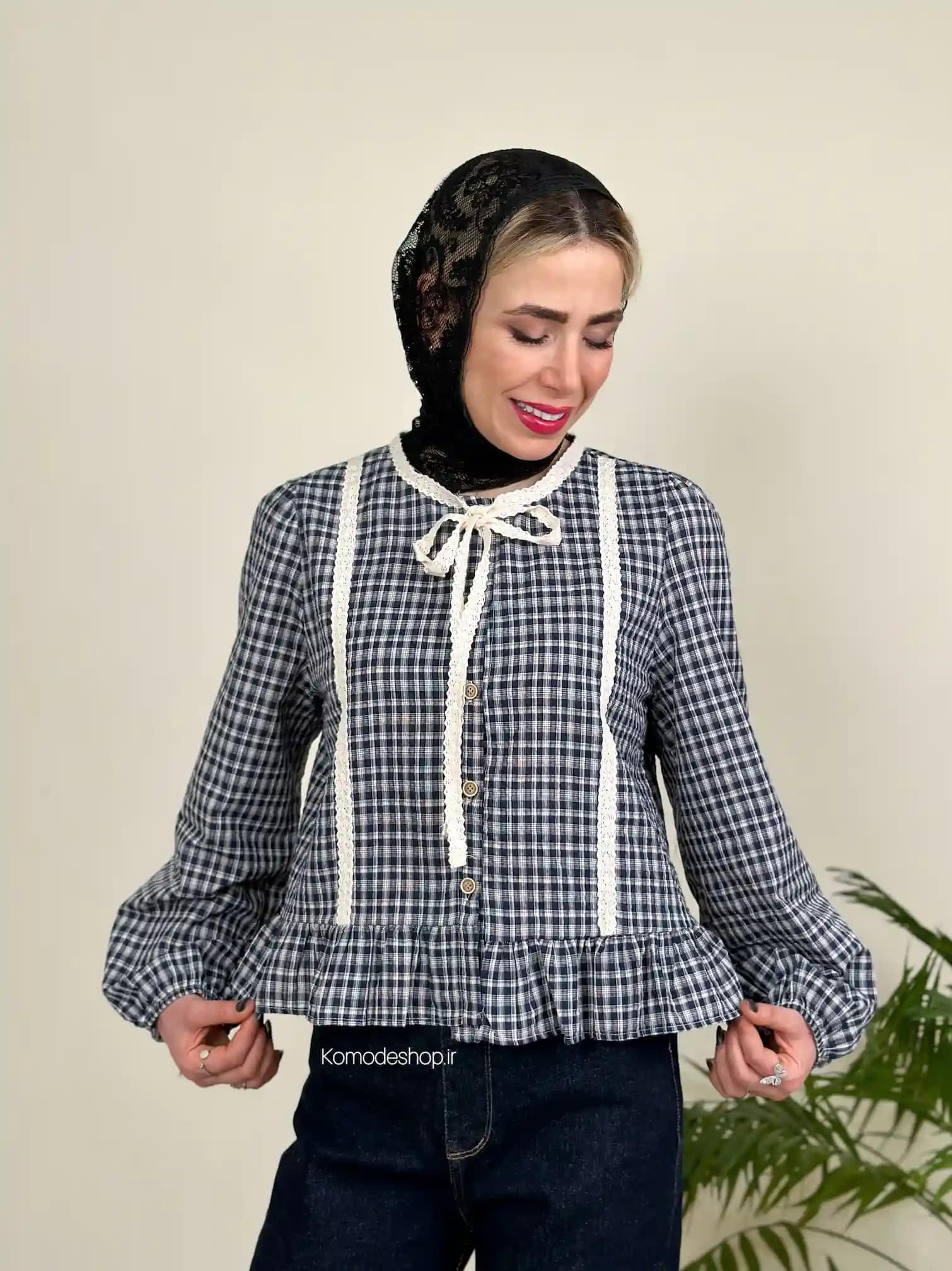 شومیز عروسکی چهارخونه وارداتی مارتا — تصویر ۲