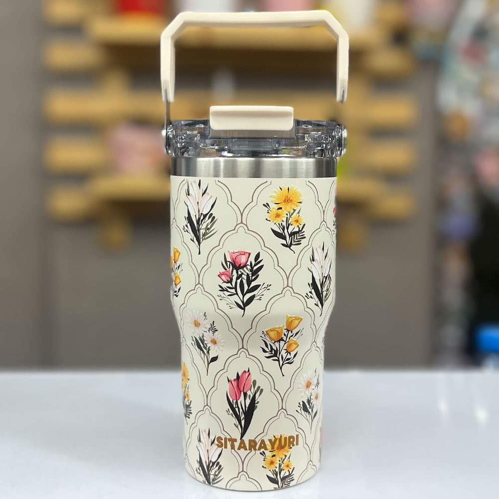 تراول ماگ سیتارایوری گلدار دوحالته دسته دار600ml — تصویر ۳
