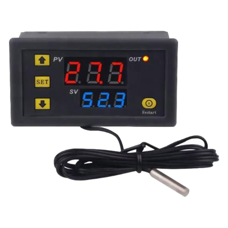 ماژول ترموستات دیجیتال W3230 | کنترلر دما با دو نمایشگر و رله 20 آمپر