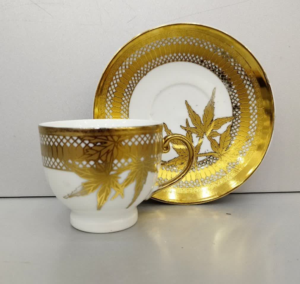 ست 6 عددی فنجان و نعلبکی /چایی خوری/ گل طلایی/ وارداتی / کد 542 — تصویر ۳