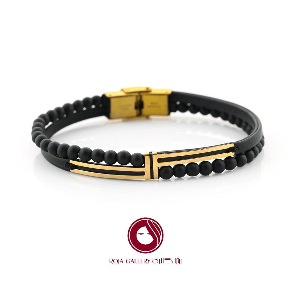 دستبند چرم و طلا مردانه – کد LB-74869