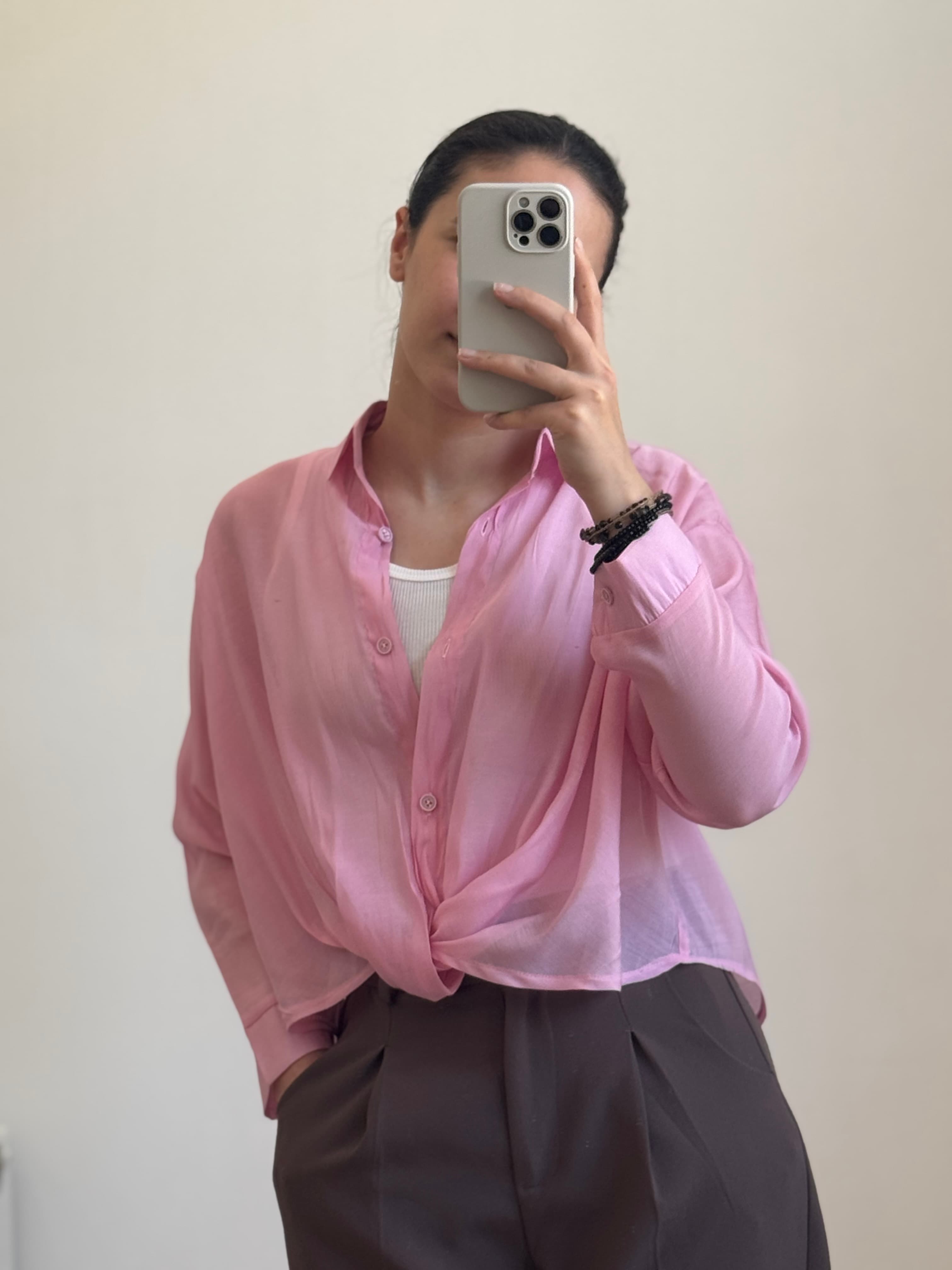 شومیز گره ای زنانه شیشه ای همراه با کراپ