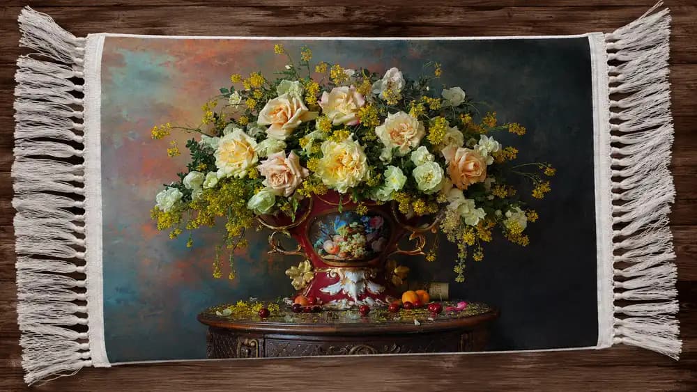 تابلو فرش طرح گل و گلدان اندازه 60×40 — تصویر ۲