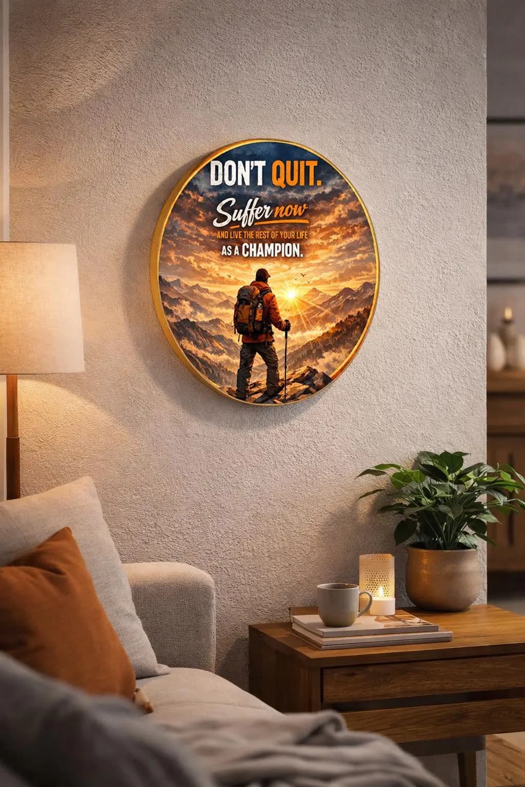 تابلو انگیزشی DON’T QUIT دایره ای چوبی — تصویر ۴