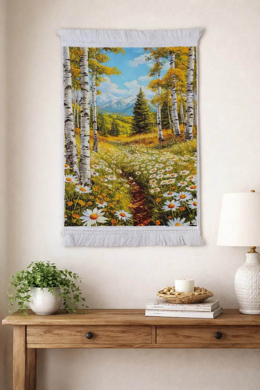 تابلو فرش منظره ی کوهستانی با ابعاد 60×40