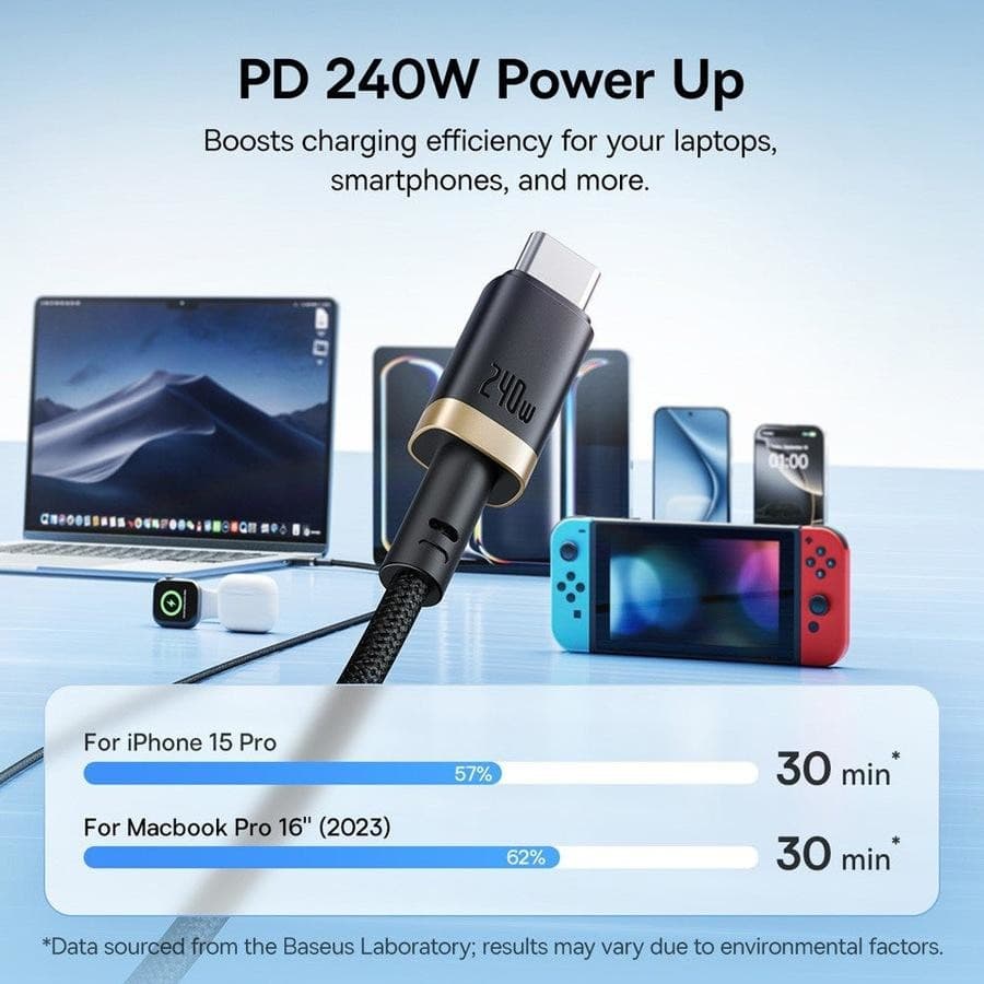 کابل تبدیل USB-C بیسوس مدل Dura Series 240W طول 1 متر — تصویر ۷