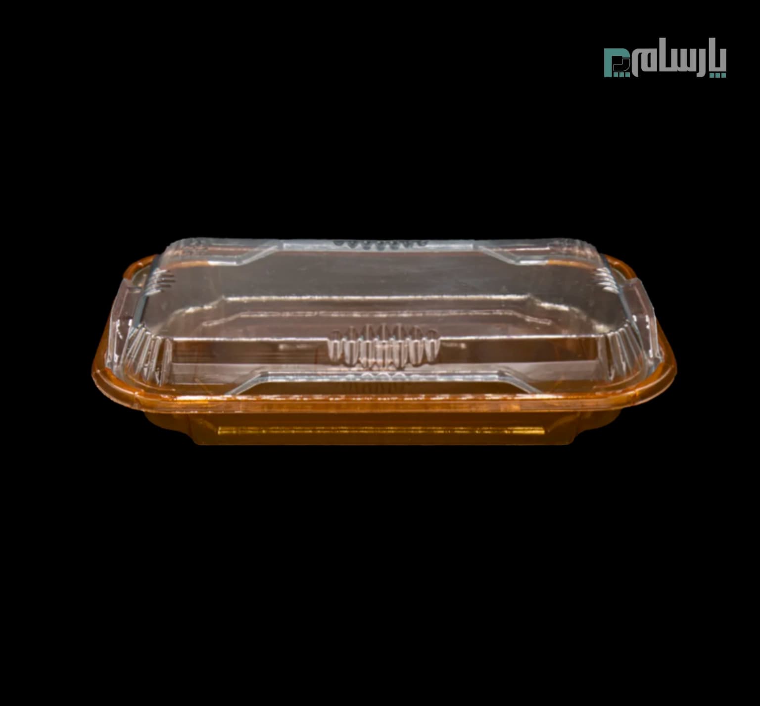 ظرف یکبار مصرف نفیس تک خانه مستطیل طلایی شفاف-پت