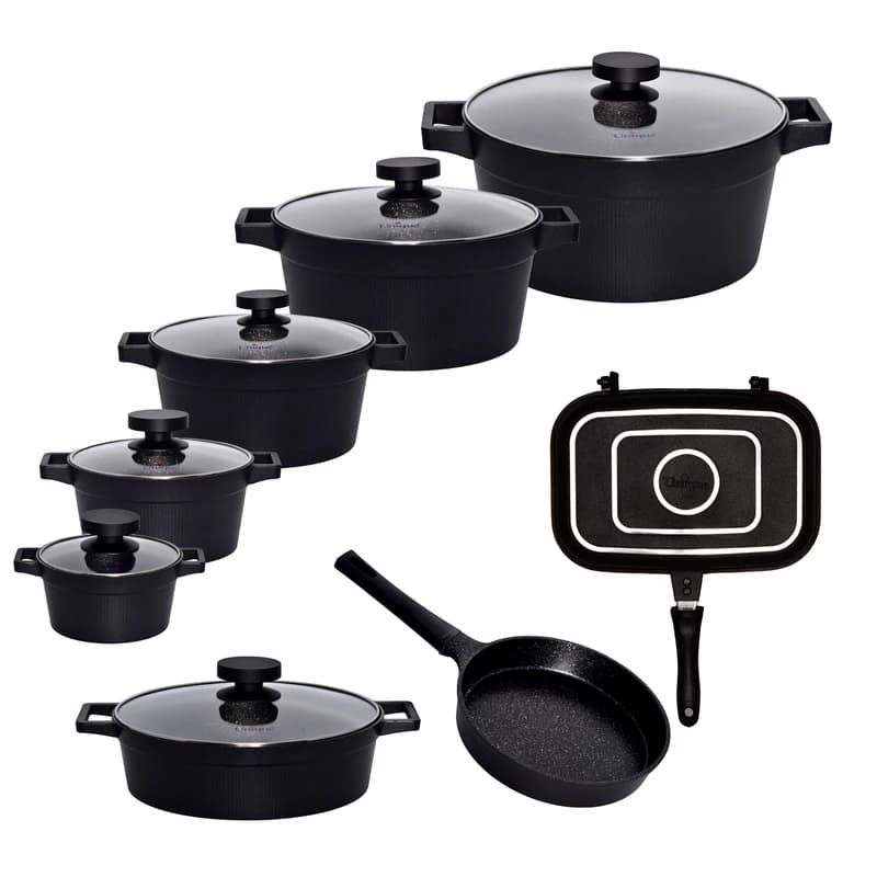 سرویس قابلمه گرانیت 15 پارچه یونیک مدل UN-8519 (مشکی)