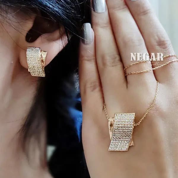 نیم ست نگین دار طرح طلا ژوپینگ — تصویر ۴