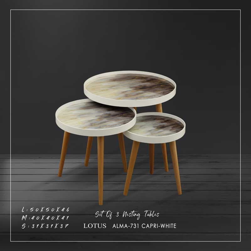 میز عسلی سه تکه مدل ALMA کد CAPRI-731 رنگ WHITE — تصویر ۴