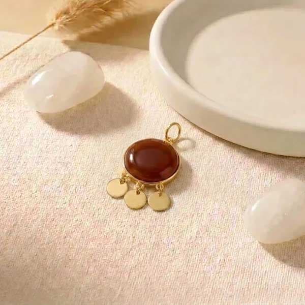 آویز طلا عقیق قهوه‌ای | سنگ طبیعی و انرژی‌بخش