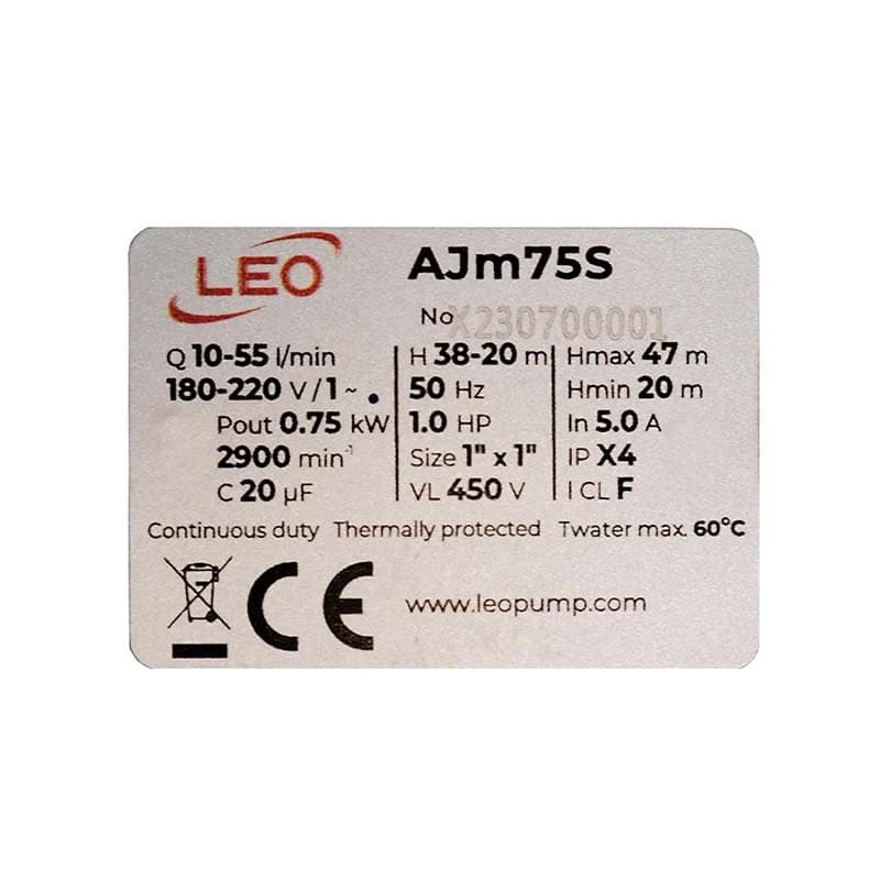 پمپ جتی استیل 1 اسب Leo لئو مدل AJm75S — تصویر ۴