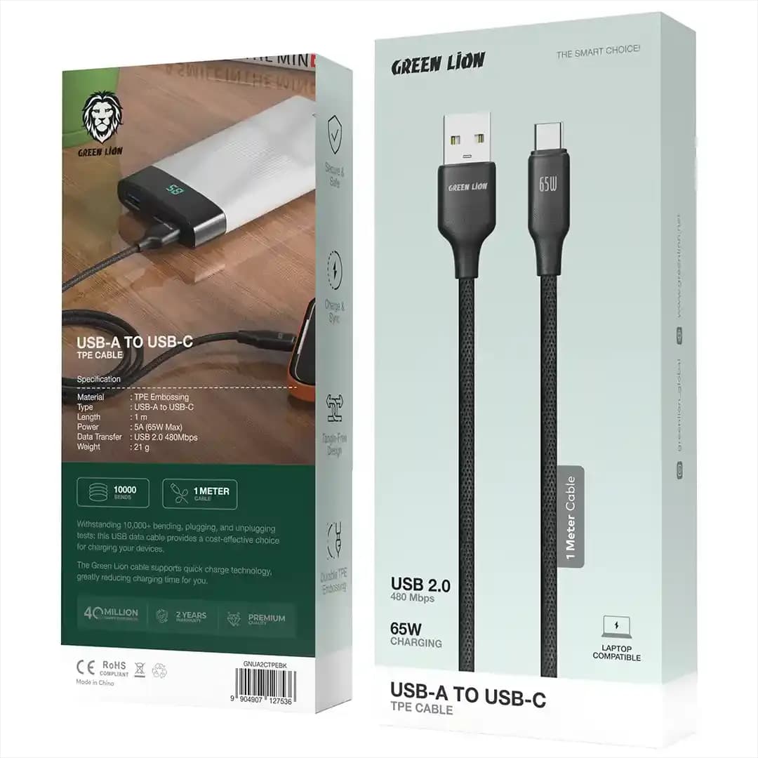 کابل USB-A به USB-C گرین لاین مدل GNUA2CTPE طول ۱ متر — تصویر ۳