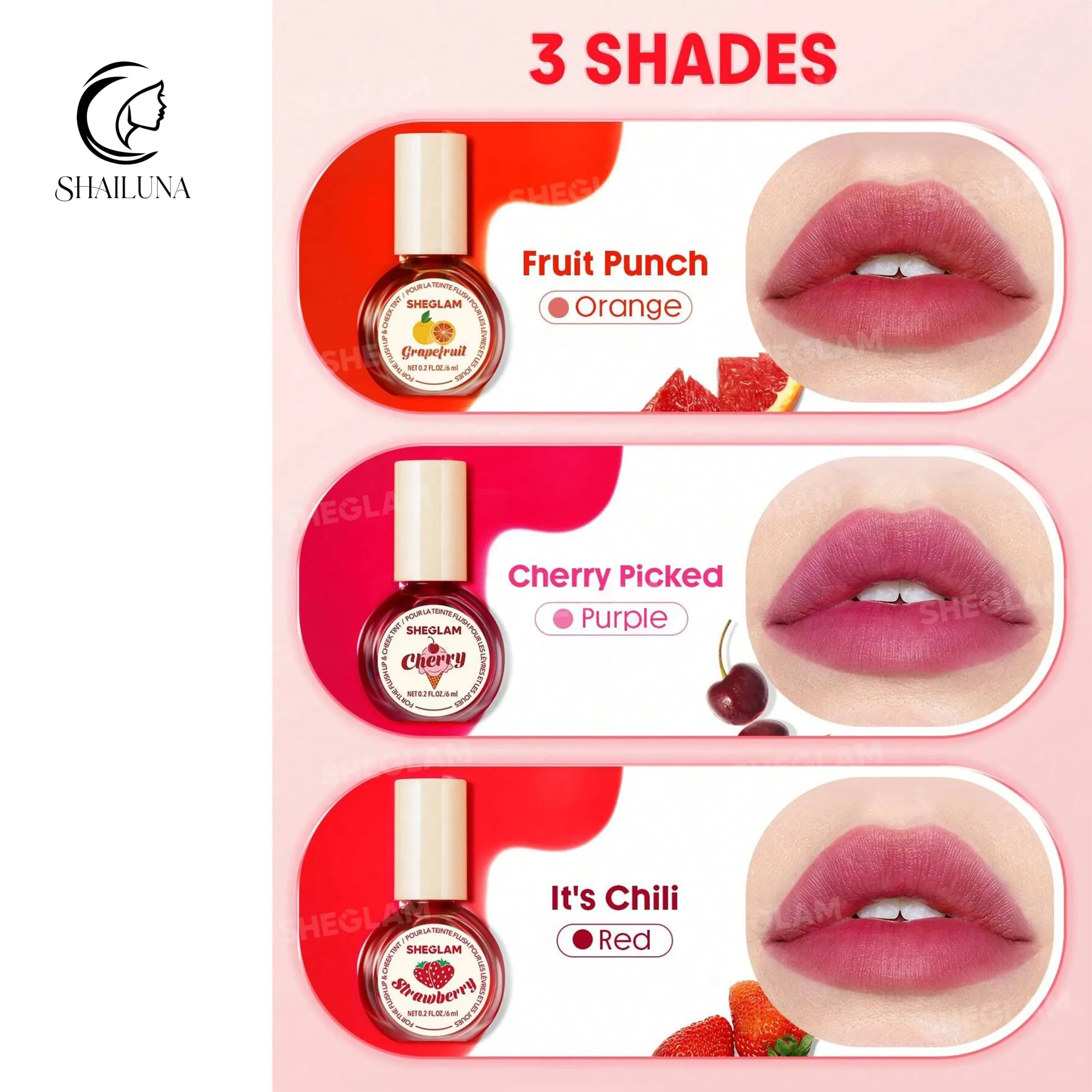 تینت لب و گونه شیگلم مدل Sheglam Lip & Cheek Tint Fruit Punch — تصویر ۴