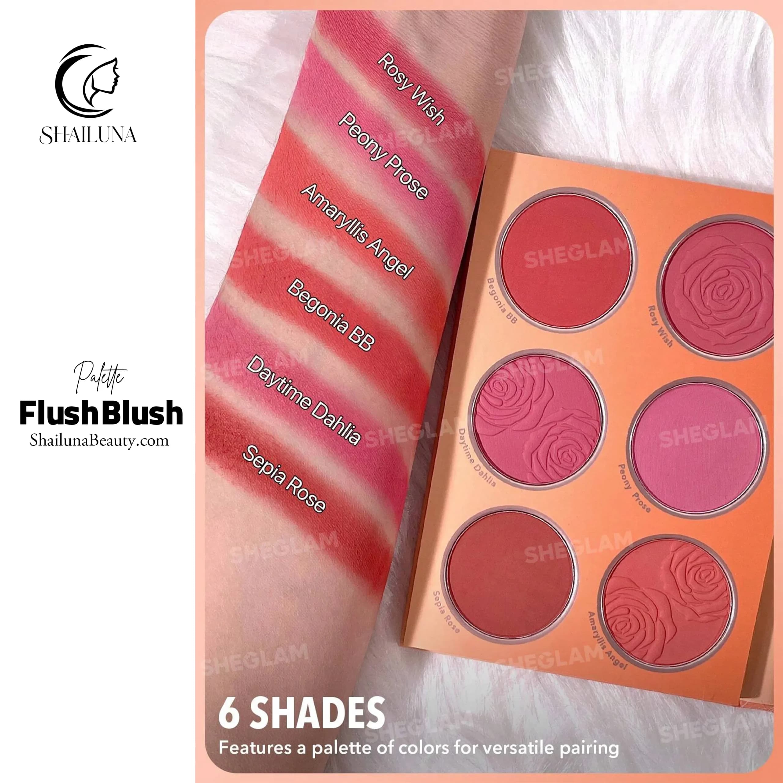 پالت رژگونه 6 رنگ شیگلم نارنجی مدل Sheglam Floral Flush Blush — تصویر ۵
