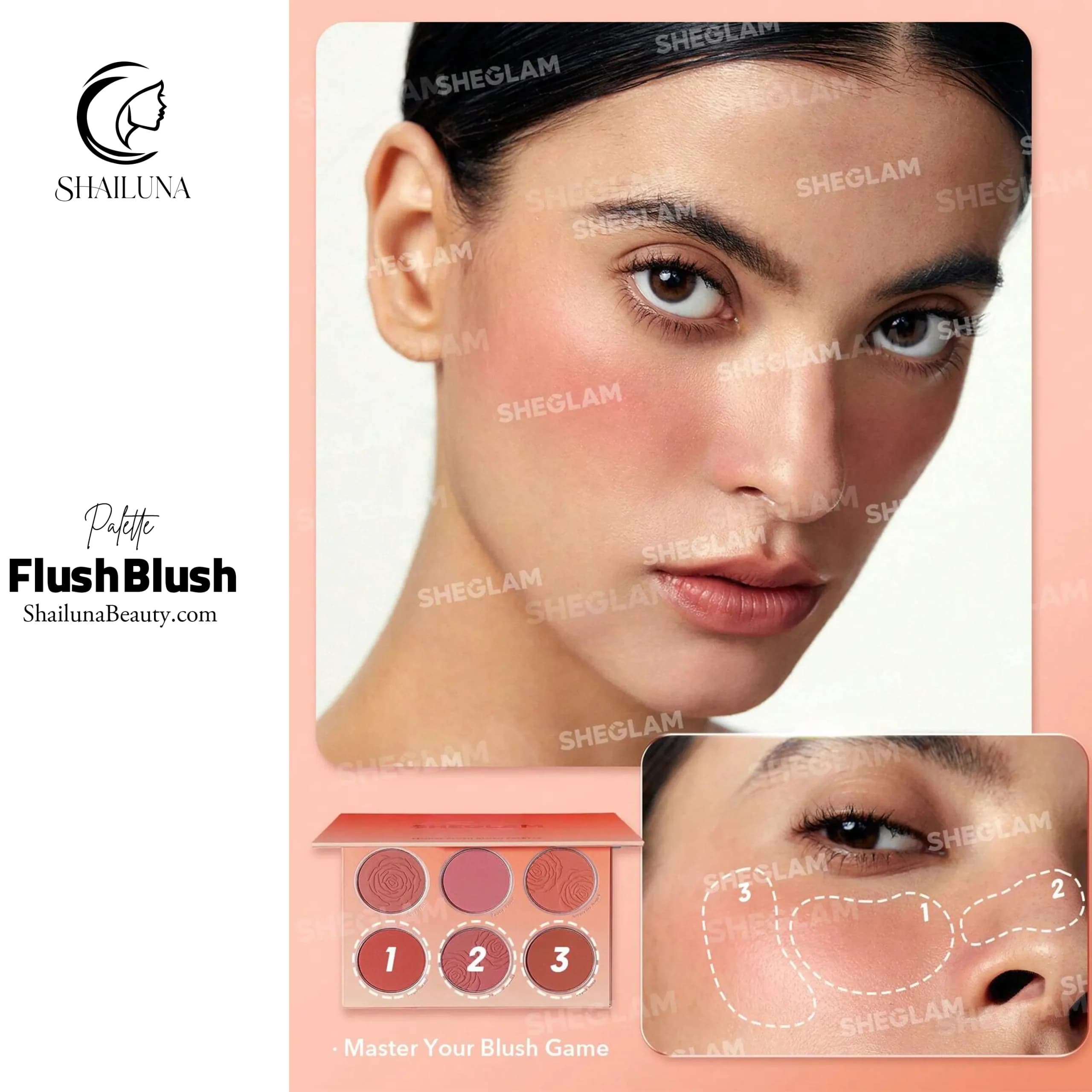 پالت رژگونه 6 رنگ شیگلم نارنجی مدل Sheglam Floral Flush Blush — تصویر ۳