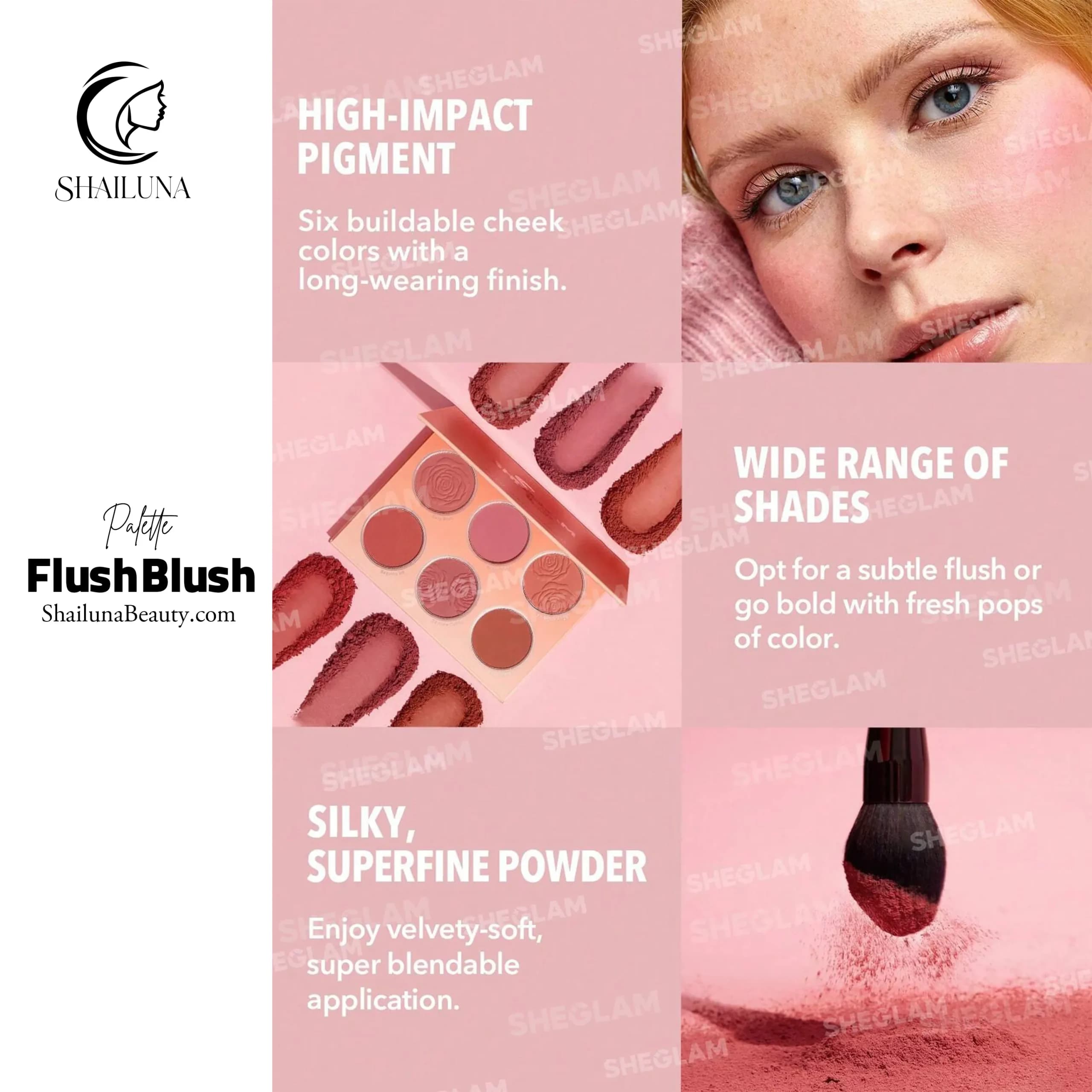 پالت رژگونه 6 رنگ شیگلم نارنجی مدل Sheglam Floral Flush Blush — تصویر ۴