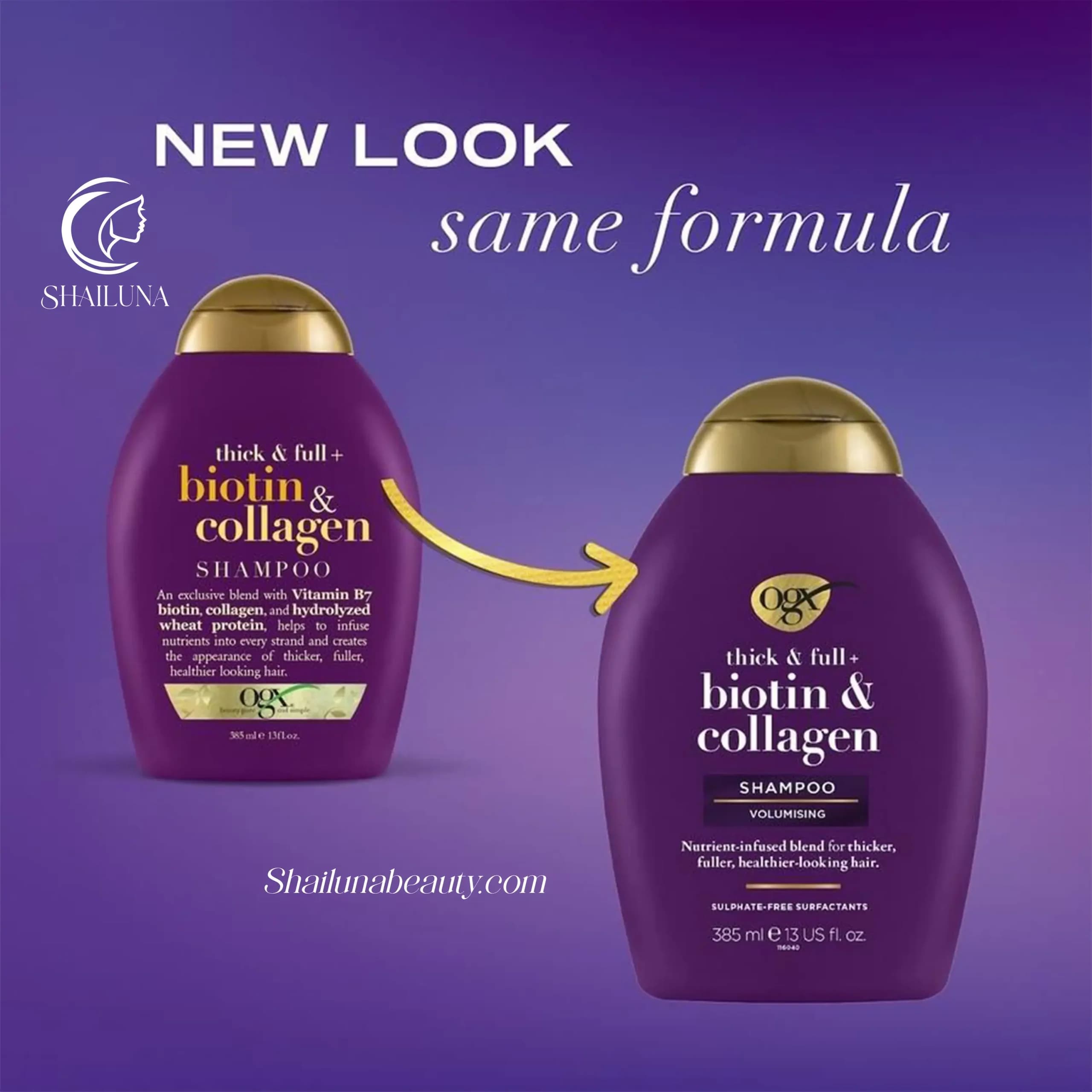 شامپو بنفش او جی ایکس OGX مدل بیوتین و کلاژن Biotin and Collagen — تصویر ۲